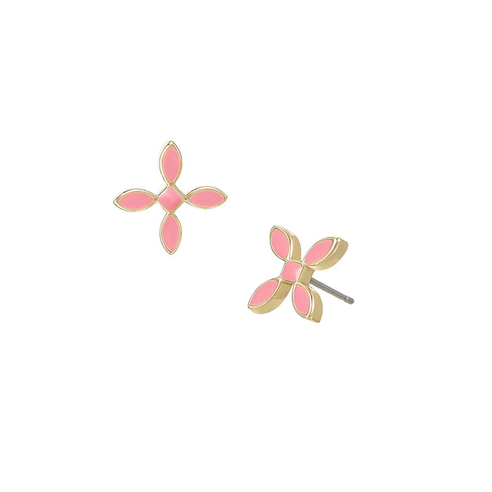 Natalie Wood Enamel Cross Stud Earring-Light Pink