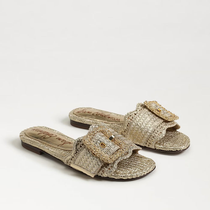 Sam Edelman Bambi Slide Sandal in Amber Gold Raffia