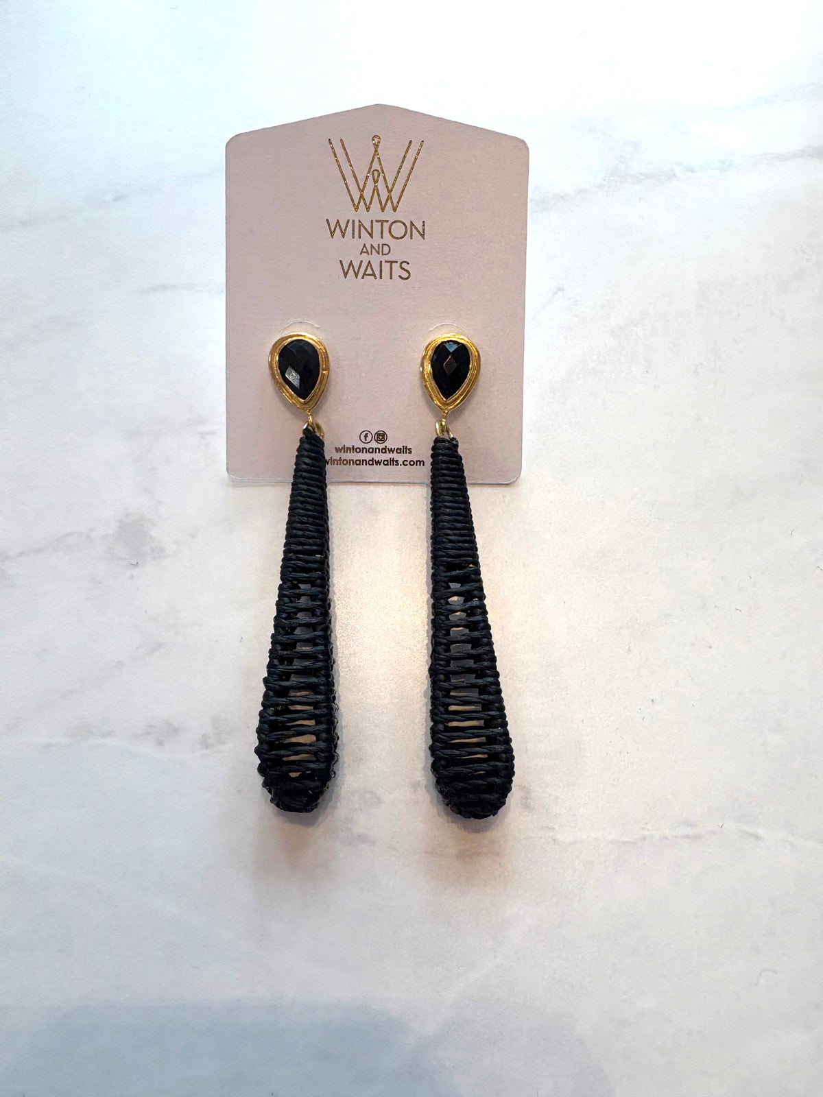 Dewdrop Raffia Earrings in Black