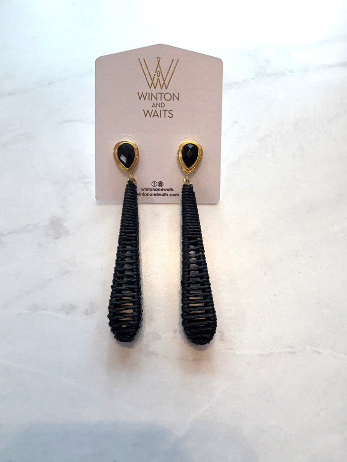 Dewdrop Raffia Earrings in Black