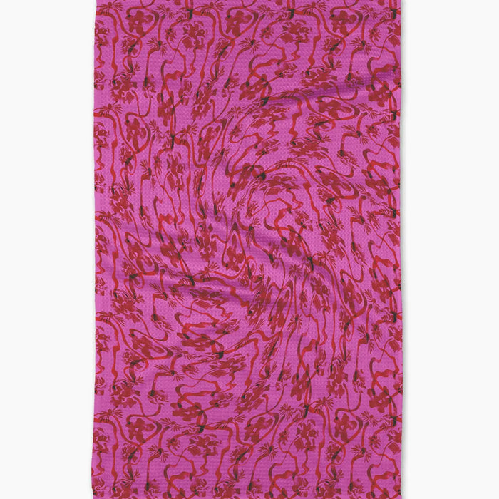 Geometry Floral Swirls Pink Tea Towel