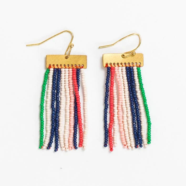 Scout Rectangle Hanger Blocks with Beaded Fringe Earrings in St. Tropez