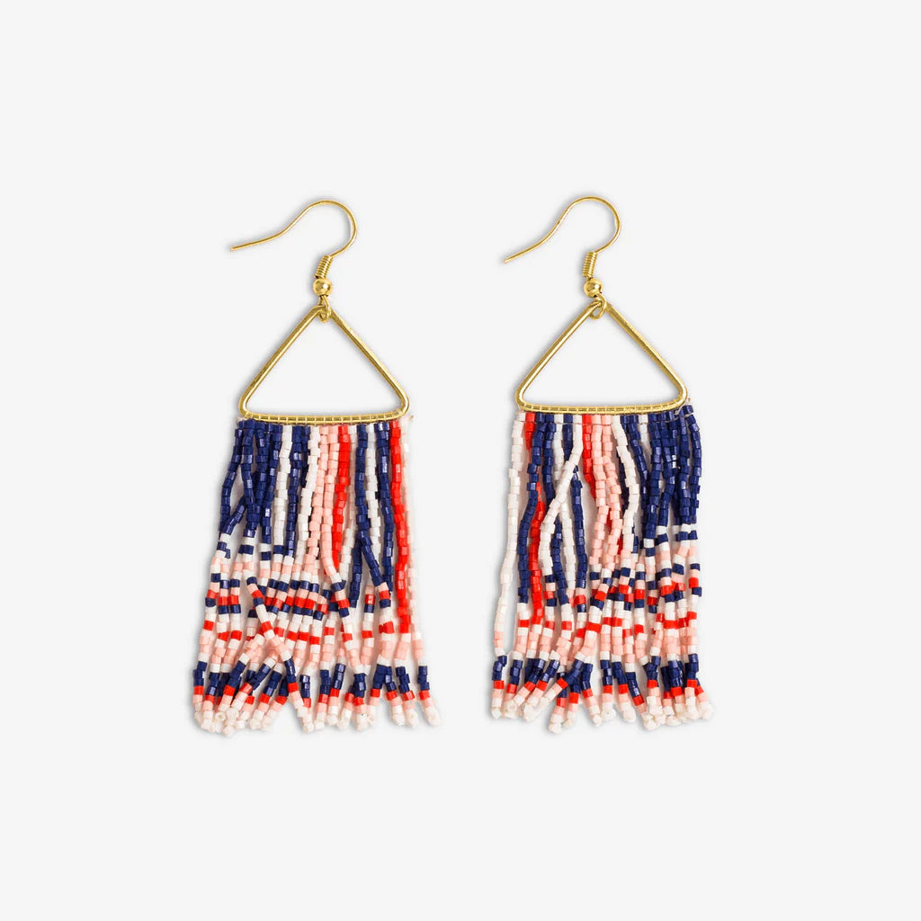 Paige Ascending Blocks Beaded Fringe Earrings in St. Tropez