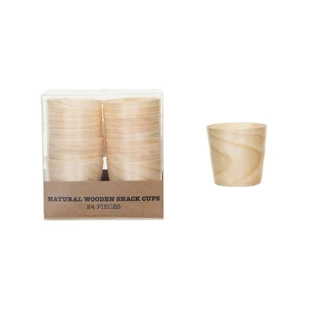 Natural Wood Single Use Snack Cups - Set of 24
