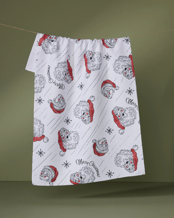 Geometry Claus Family Christmas Tree Tea Towel