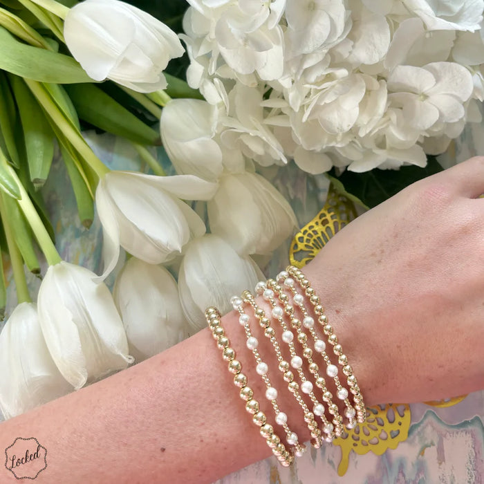 Classic 2mm Gold Filled & 4mm Mother of Pearl Beaded Bracelet