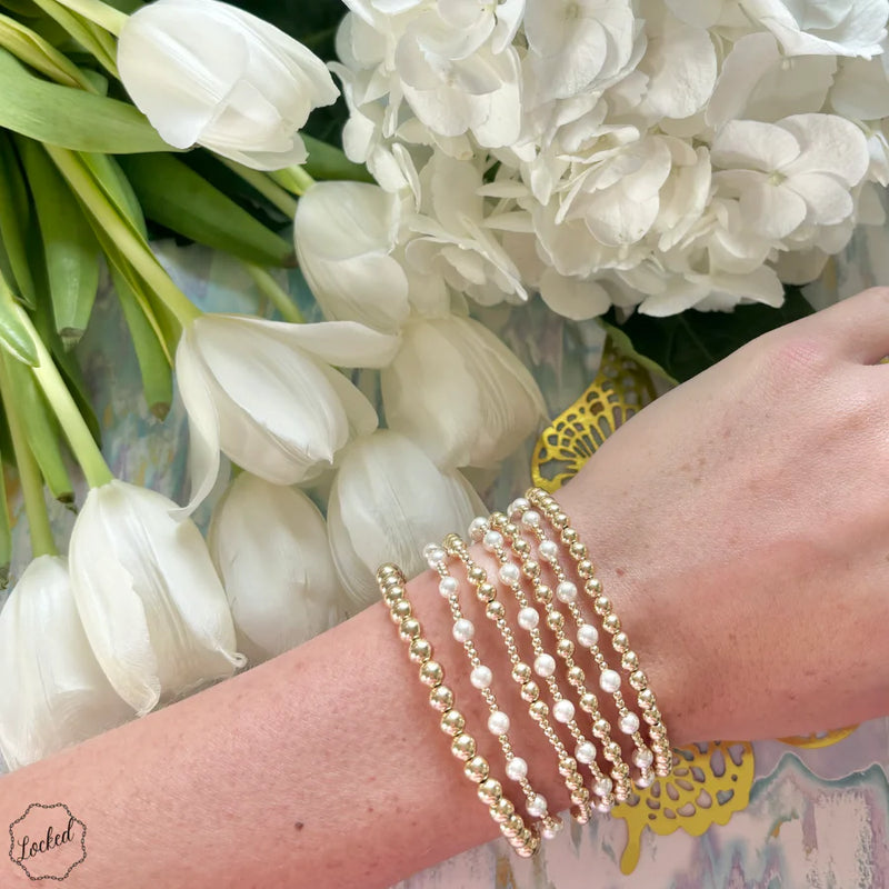 Classic 2mm Gold Filled & 4mm Mother of Pearl Beaded Bracelet