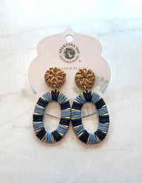 Spartina Straw Oval Blue Earrings