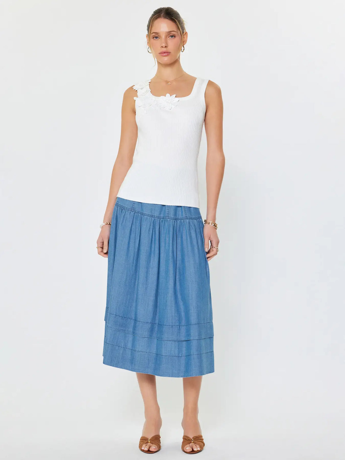 Camille Floral Accent Ribbed Tank Top