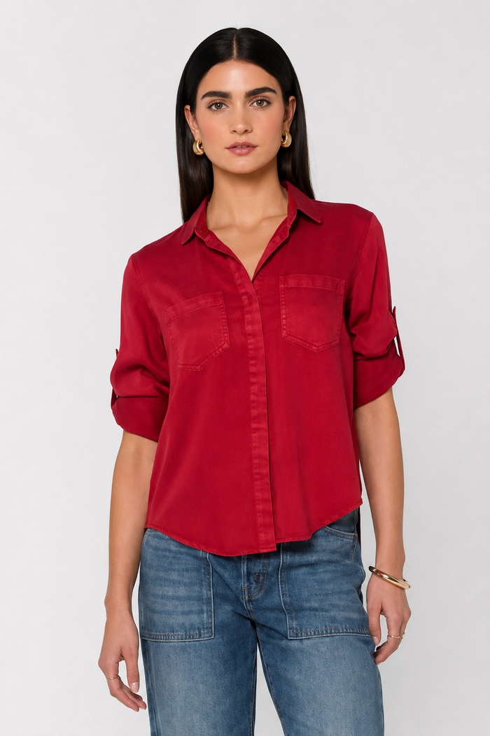 Riley Button Up Top - Red