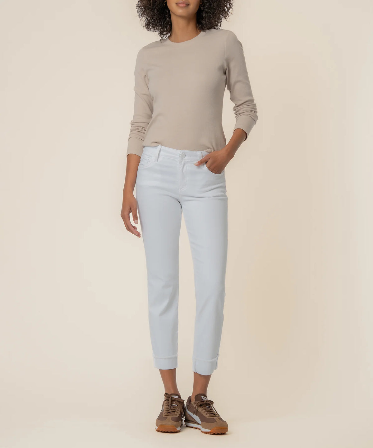 Kut From the Kloth Amy Mid Rise Crop Straight Leg - Optic White
