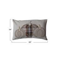 Cotton & Linen Lumbar Pillow w/ Appliquéd Pumpkins