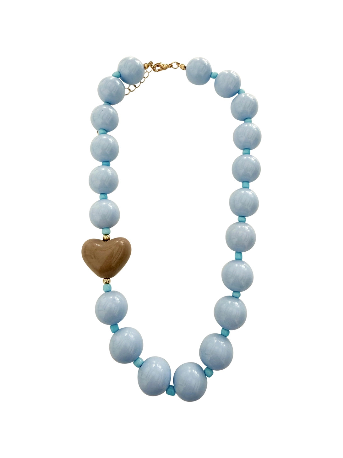 Judy Chunky Beaded Heart Necklace - Blue/Brown