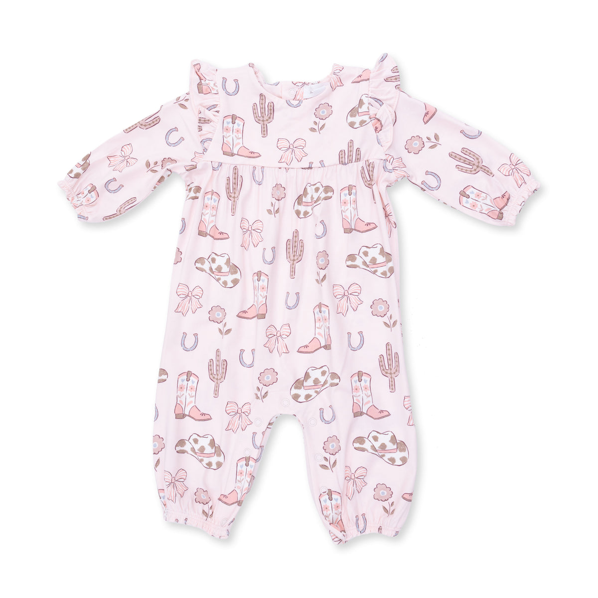 Angel Dear Cowgirl Boots and Bows Ruffle Sleeve Snap Romper
