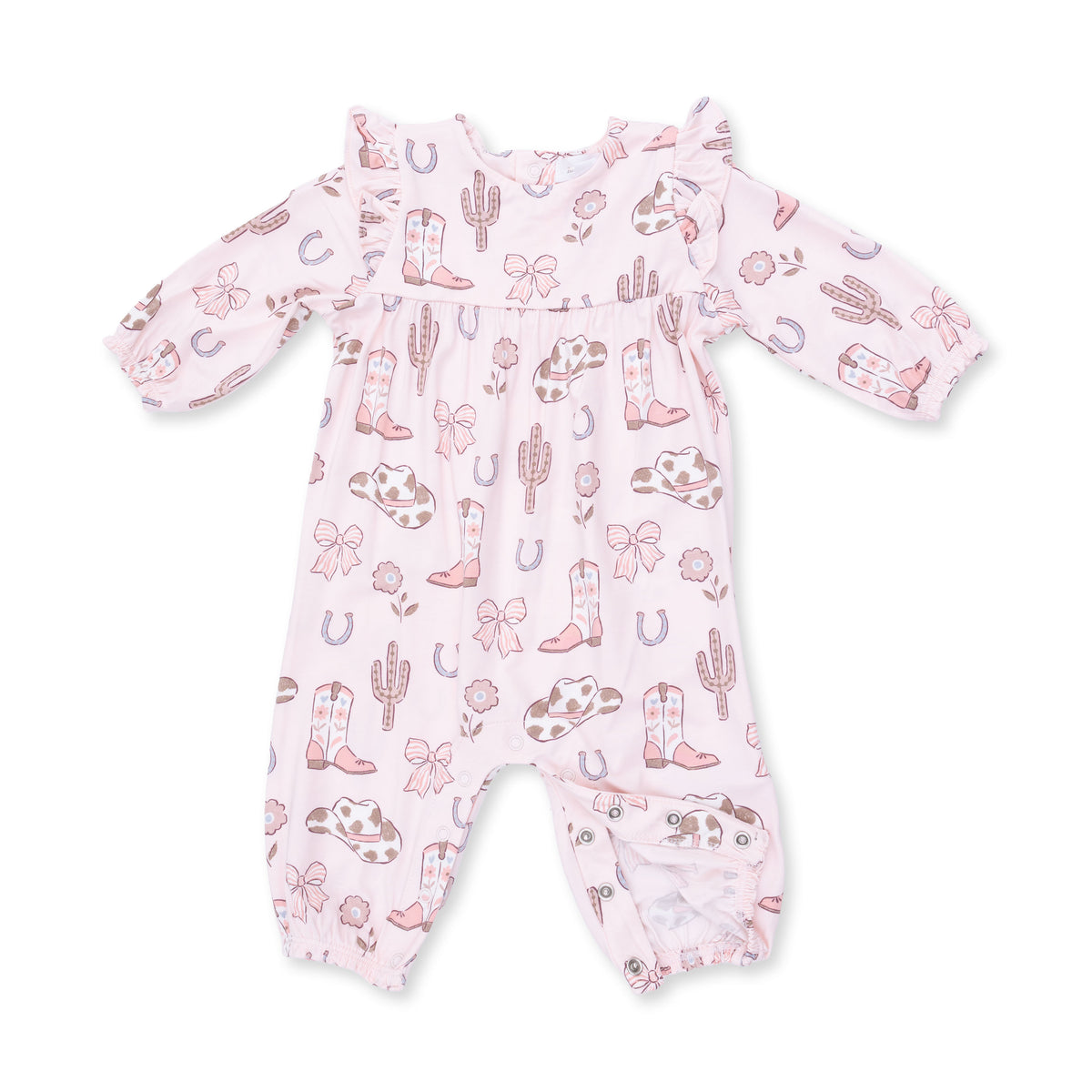 Angel Dear Cowgirl Boots and Bows Ruffle Sleeve Snap Romper