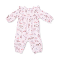 Angel Dear Cowgirl Boots and Bows Ruffle Sleeve Snap Romper