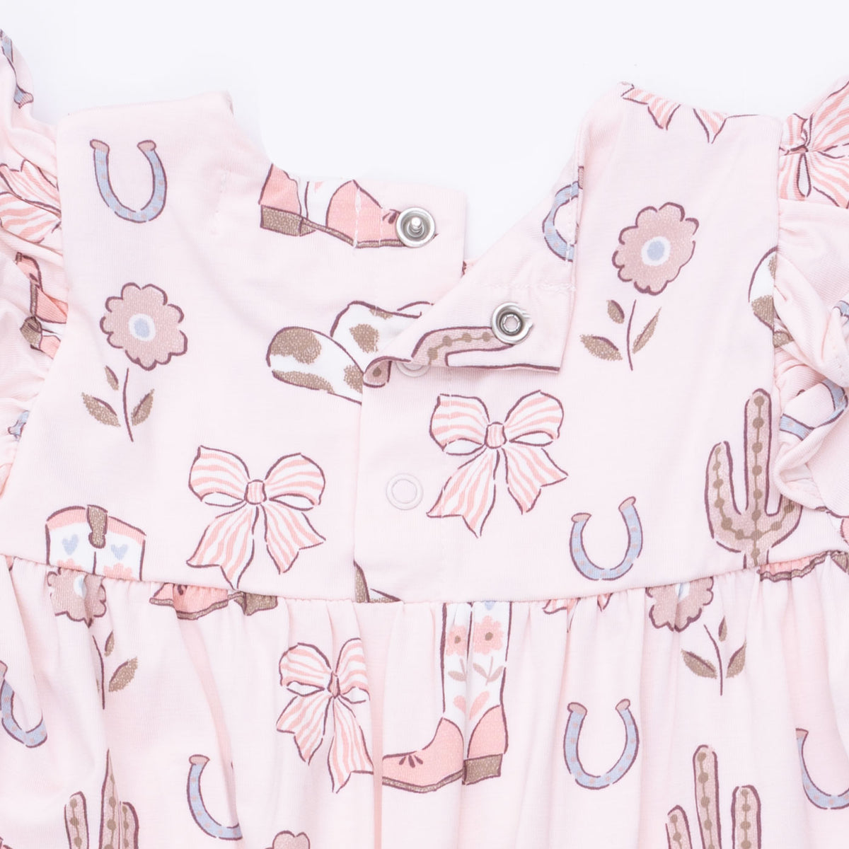 Angel Dear Cowgirl Boots and Bows Ruffle Sleeve Snap Romper