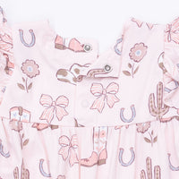 Angel Dear Cowgirl Boots and Bows Ruffle Sleeve Snap Romper