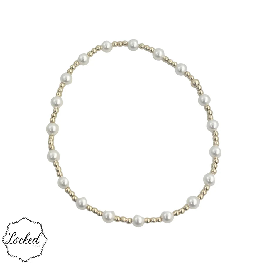 Classic 2mm Gold Filled & 4mm Glass Pearl Pattern Bracelet
