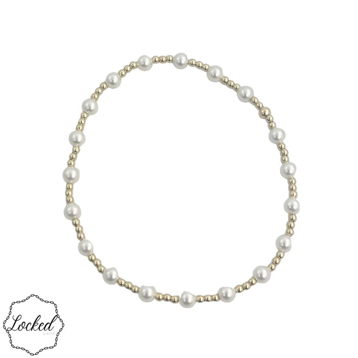 Classic 2mm Gold Filled & 4mm Glass Pearl Pattern Bracelet