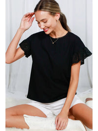 Robyn Eyelet Lace Trim Ruffle Sleeve Top