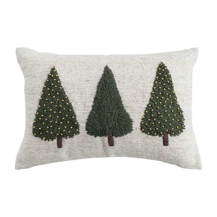 Embroidered Trees and Beads Pillow