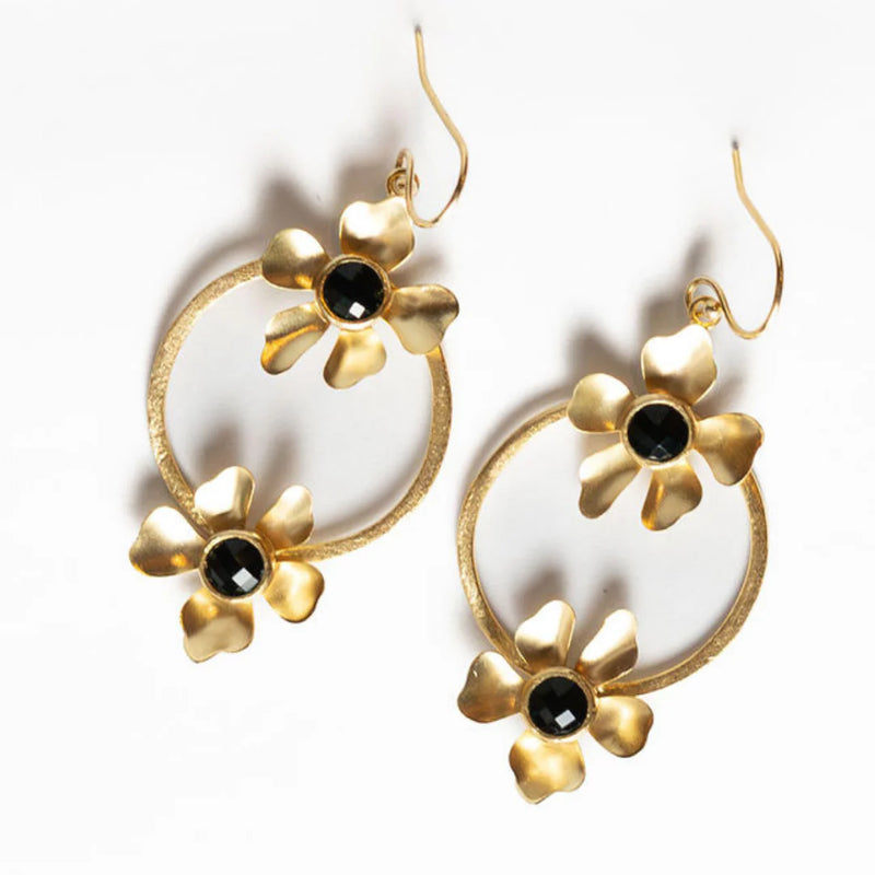 Winton & Waits Stacked Floral Earrings- Black
