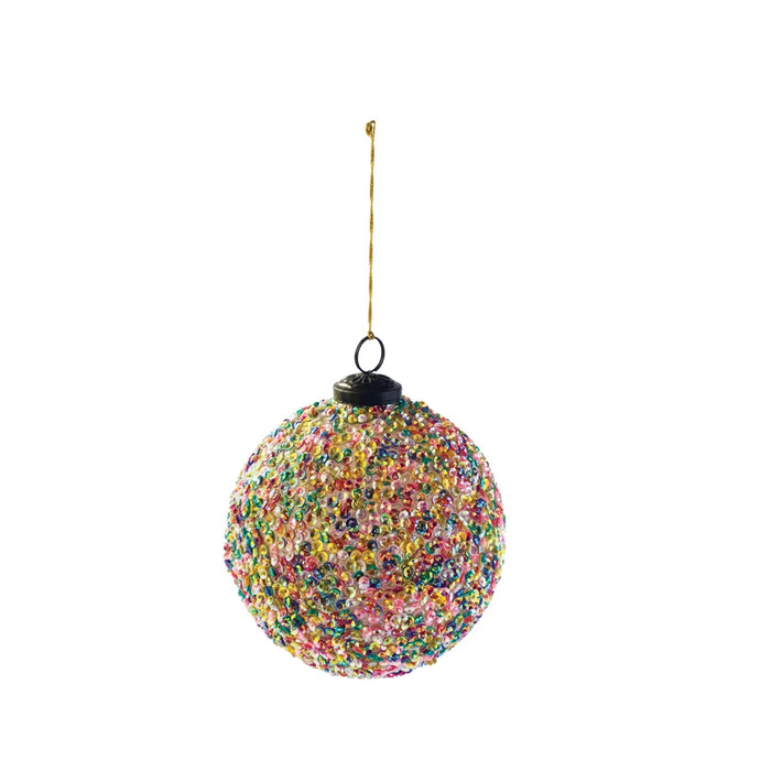 4” Round Recycled Glass Ball Ornament with Sequins