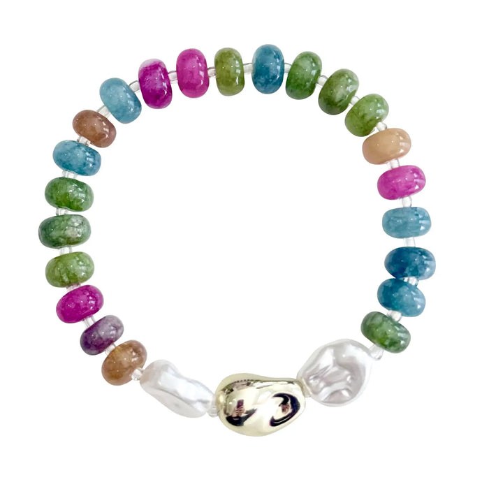 Toni Beaded Pearl Stretch Bracelet- Dark Multi