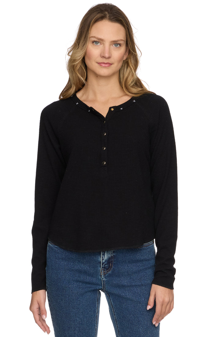 Cambria Embroidered Waffle Henley