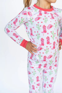 Boosh Baby Pink Cactus Cowgirl Two Piece Pajama Set