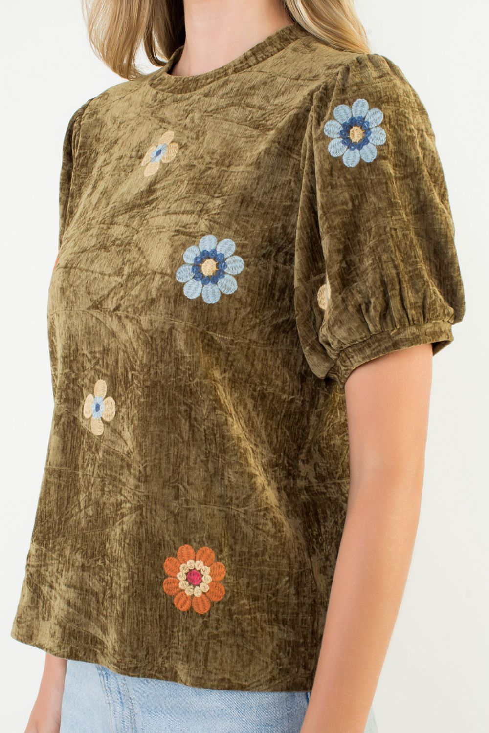 THML Daniella Olive Embriodered Detail Top