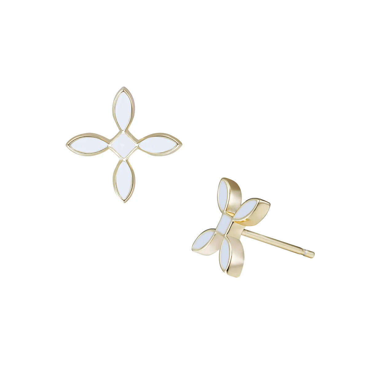 Natalie Wood Enamel Cross Stud Earrings White/ Gold