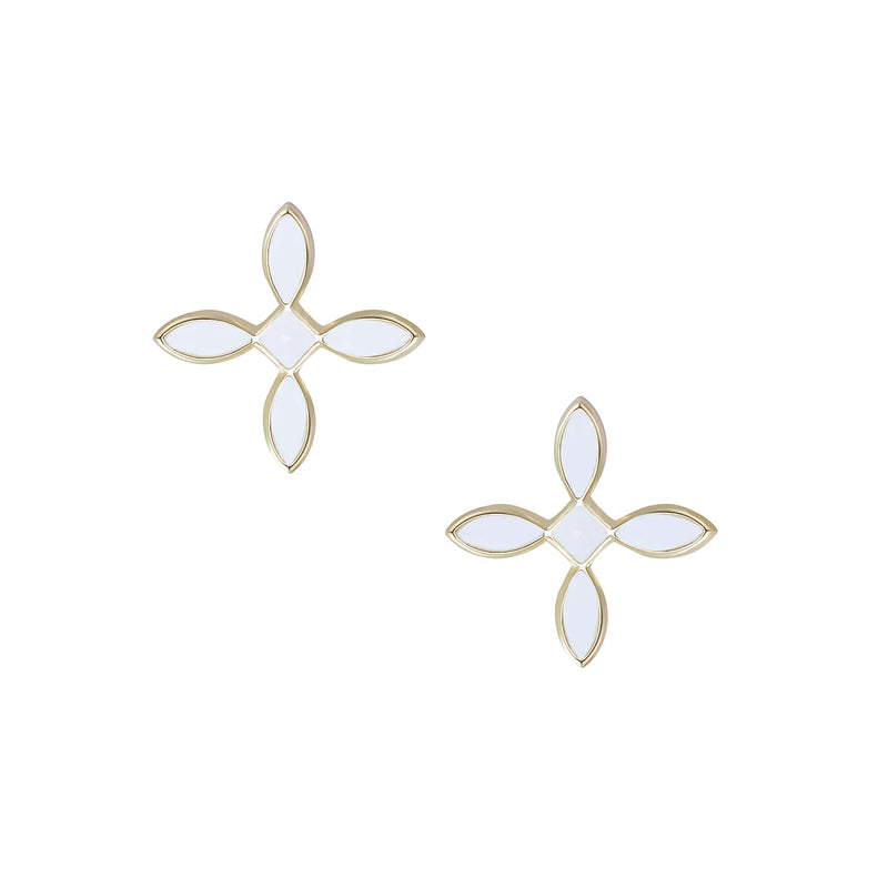 Natalie Wood Enamel Cross Stud Earrings White/ Gold