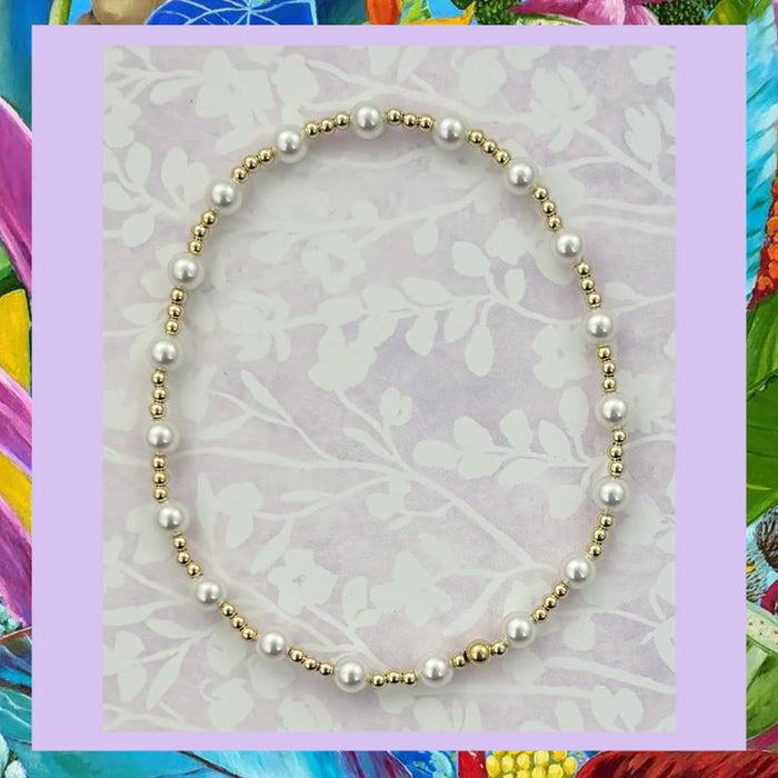 Classic 2mm Gold Filled & 4mm Mother of Pearl Beaded Bracelet
