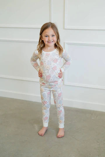 Blue Pastel Floral Two Piece Pajama Set