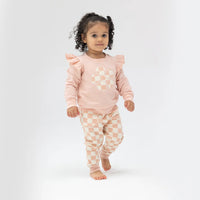 Angel Dear French Terry Checkerboard Pink Ruffle Patch Sweatshirt + Jogger