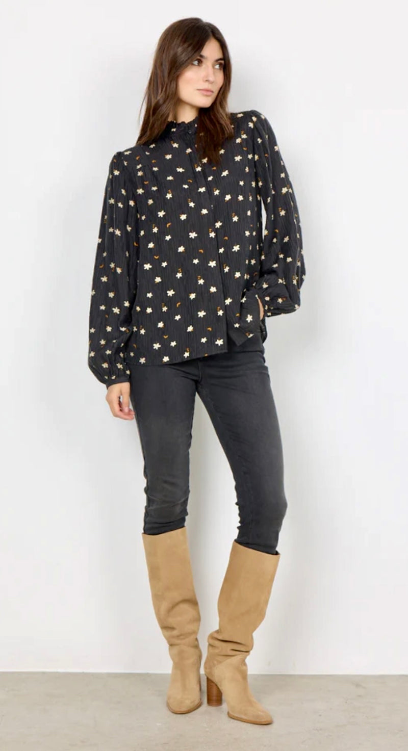 Trina Black Floral Print Blouse