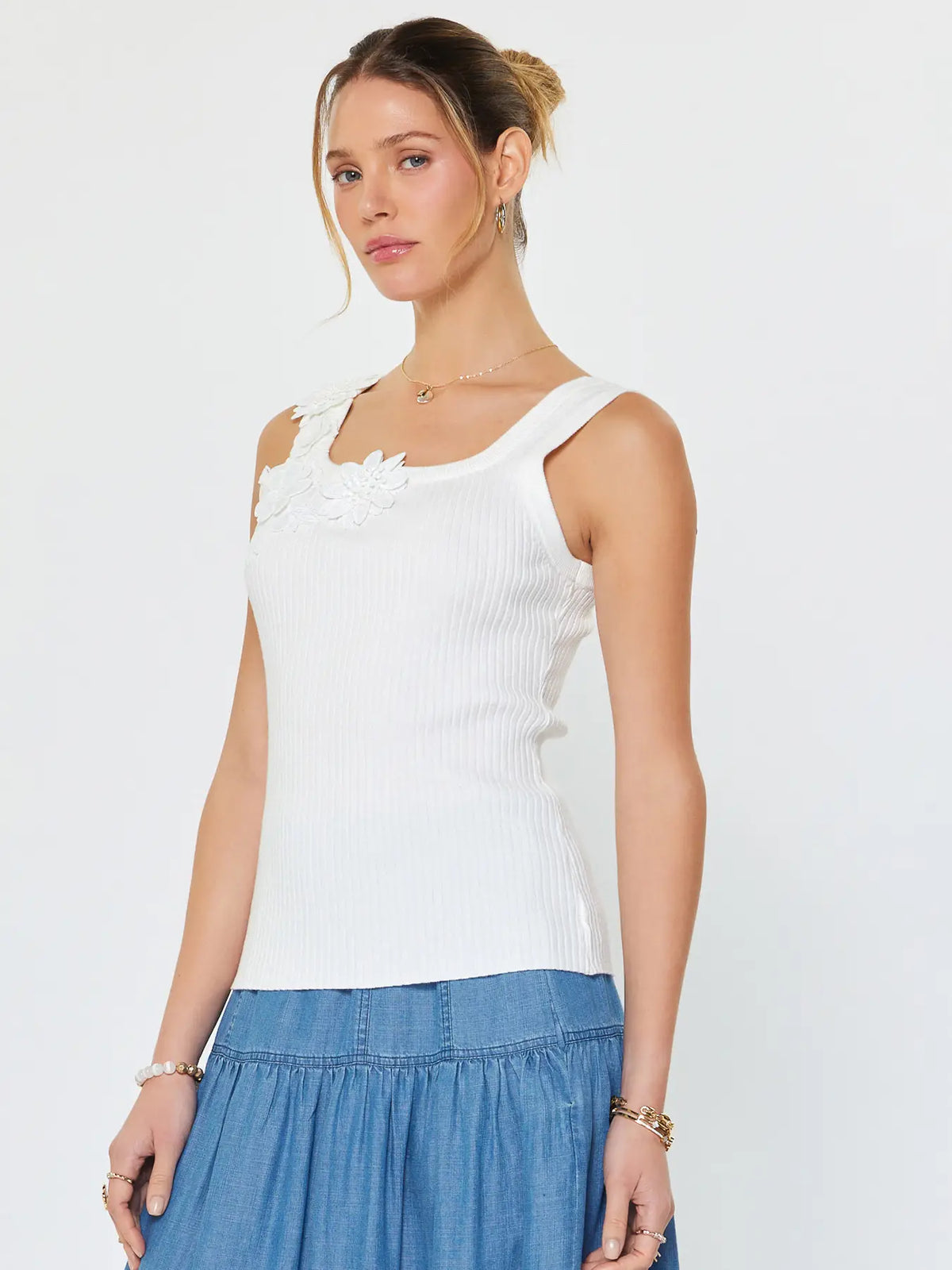 Camille Floral Accent Ribbed Tank Top