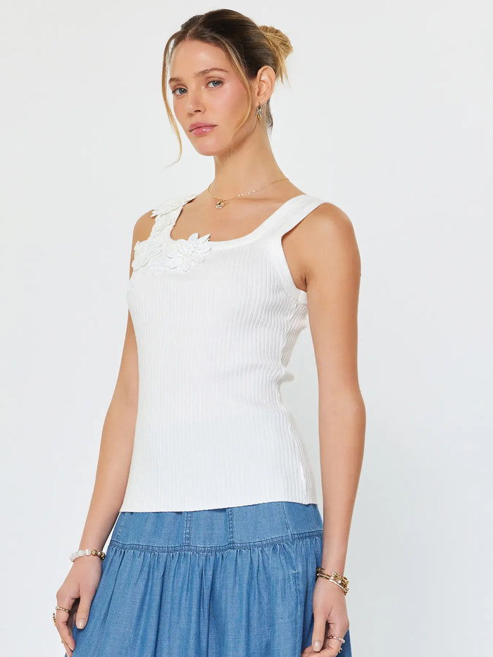 Camille Floral Accent Ribbed Tank Top