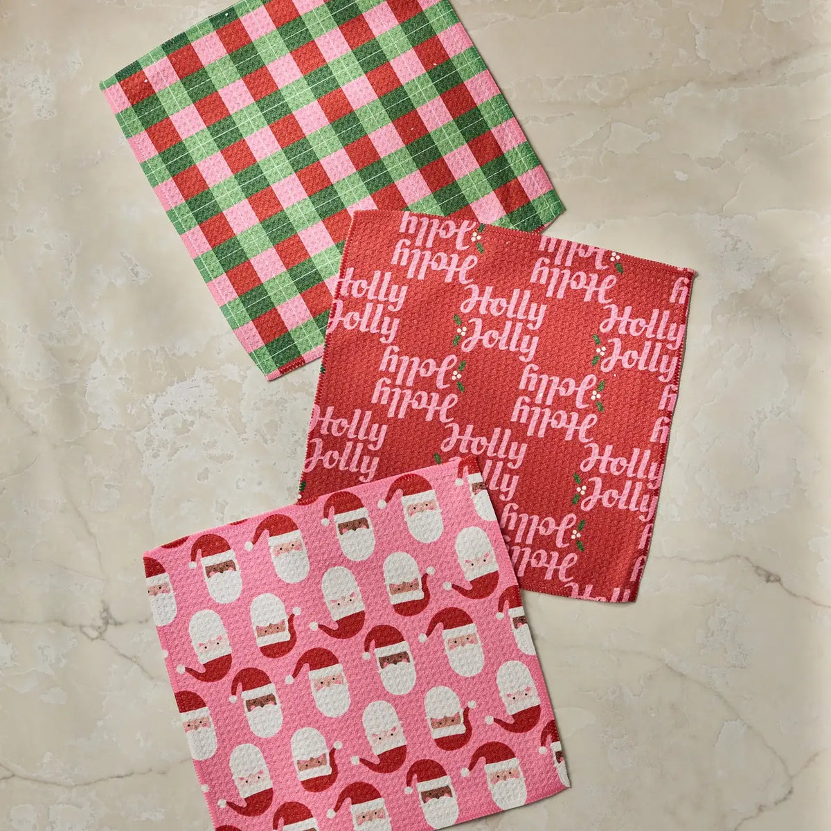 Geometry House Holly Jolly Santa Dishcloth Set