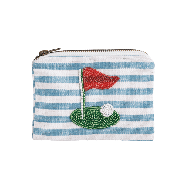 Blue Stripe Golf Beaded Pouch