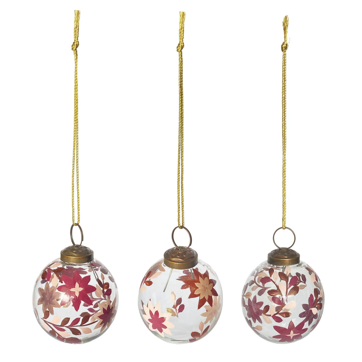 Hand-Painted Glass Ball Ornament with Poinsettia Design