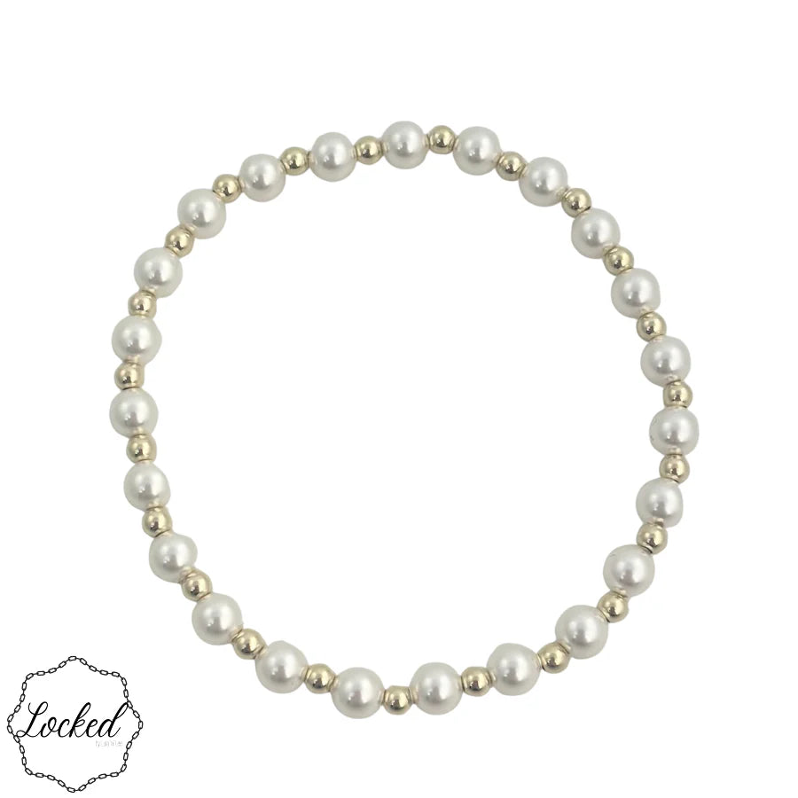 Classic 3mm Gold Filled and 5mm Glass Pearl Beaded Pattern Bracelet