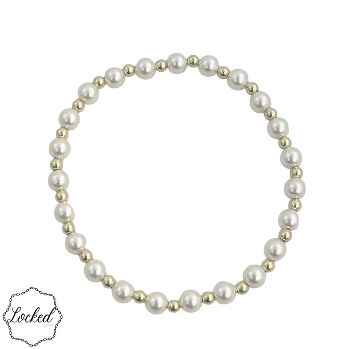 Classic 3mm Gold Filled and 5mm Glass Pearl Beaded Pattern Bracelet