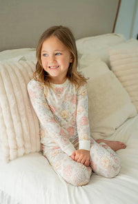 Blue Pastel Floral Two Piece Pajama Set
