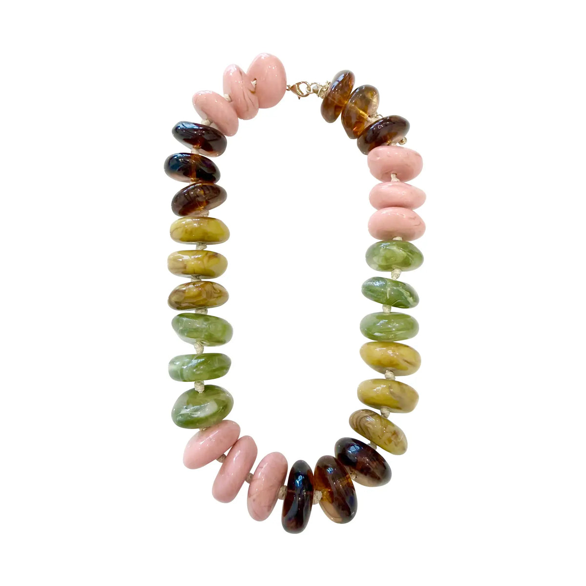 Delray Chunky Beaded Necklace- Blush/Green Mix