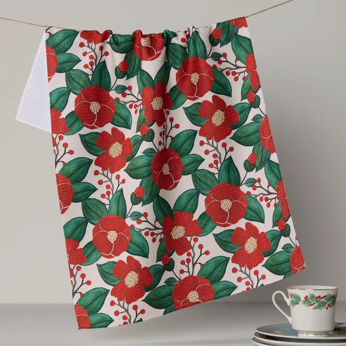 Geometry Winter Camellia Tea Towel