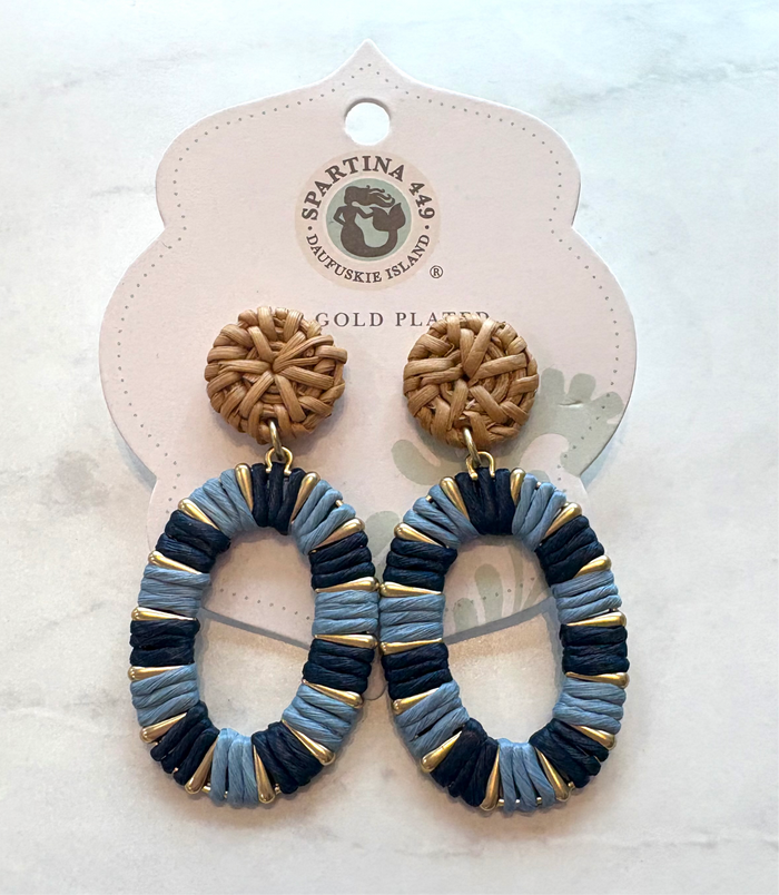 Spartina Straw Oval Blue Earrings