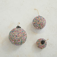 4” Round Recycled Glass Ball Ornament with Sequins